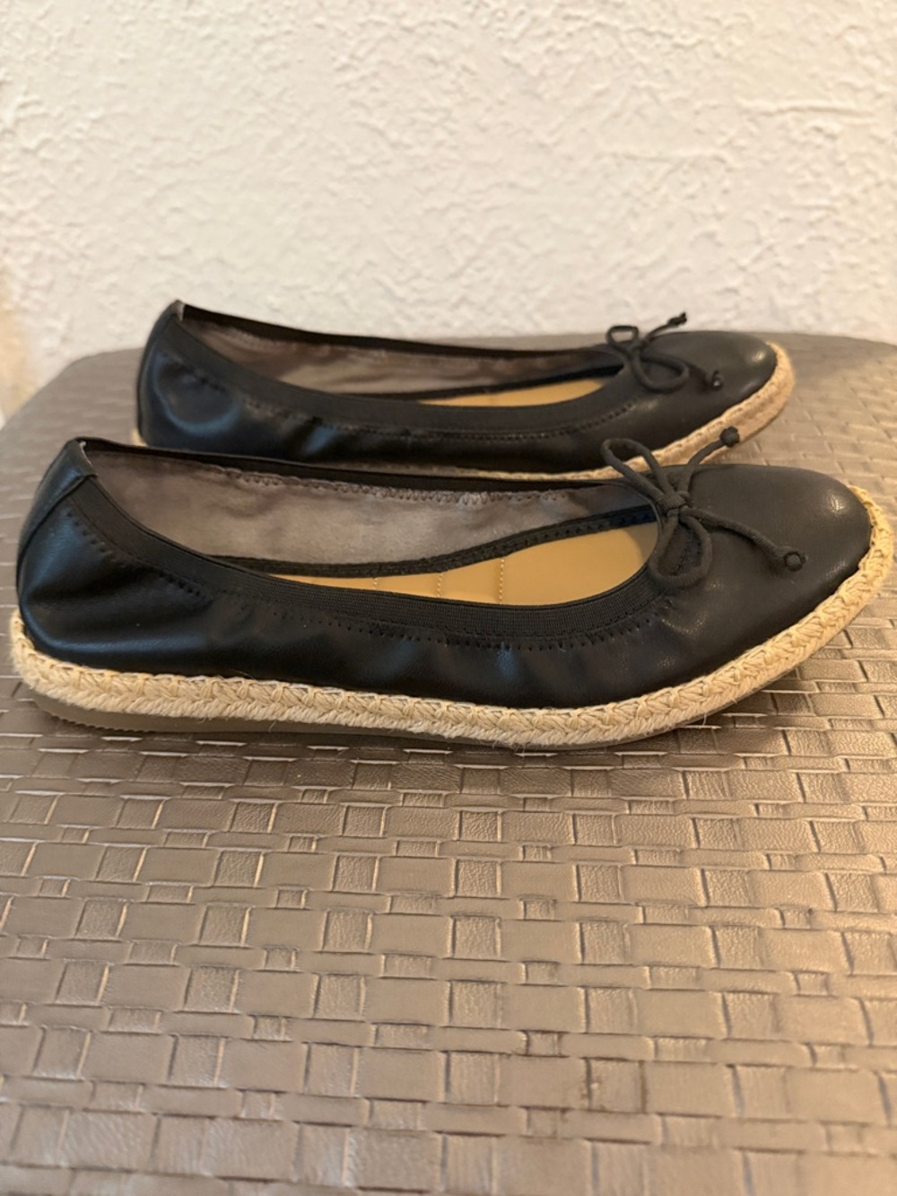 Kelly & Katie Black Espadrille Ballet Flats with Bow